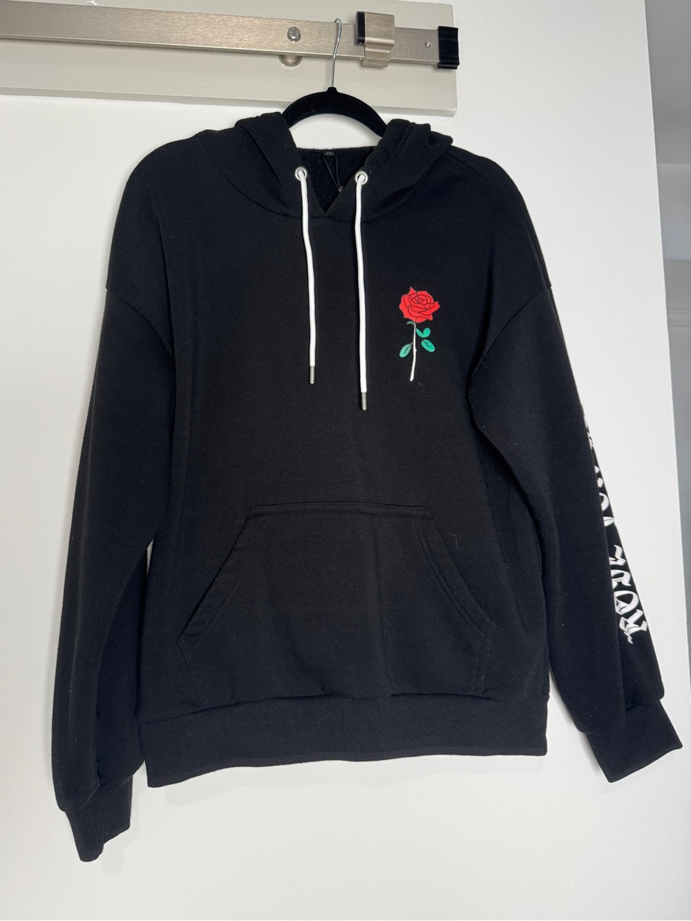 Rose For You Black Hoodie with Red Rose Size Medium
